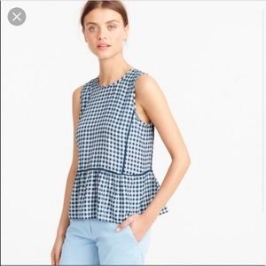 J.Crew Navy Gingham Silk Peplum Top, 8